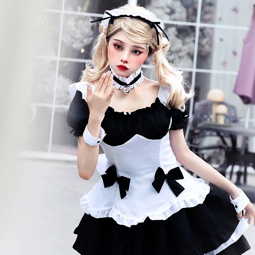 Letné Japonské Anime Slúžka Cosplay Lolita Vestido 7pcs Ženy Gotický Roztomilý Čašník Jednotné Halloween Fáze Perfoemance Šaty