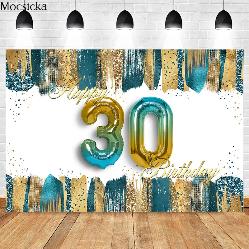 Mocsicka 30. Happy Birthday Pozadí Zlatý Lesk Gradient Farba Balónová Výzdoba Narodeninovej Party Štúdio, Fotografovanie Rekvizity