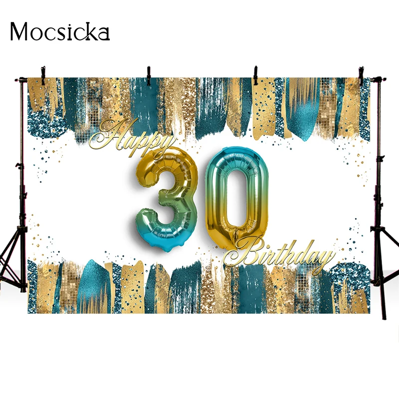 Mocsicka 30. Happy Birthday Pozadí Zlatý Lesk Gradient Farba Balónová Výzdoba Narodeninovej Party Štúdio, Fotografovanie Rekvizity Obrázok 1 