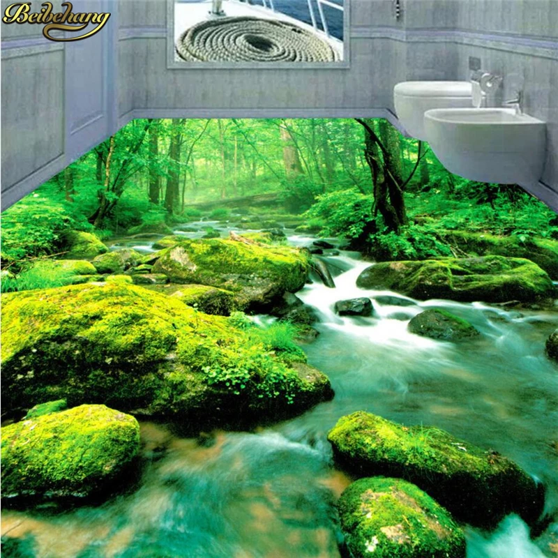 beibehang Vlastné tapety, tapety, podlahy maľované zelený les prúd vody sen 3D kúpeľňa spálňa poschodí abstraktných de parede