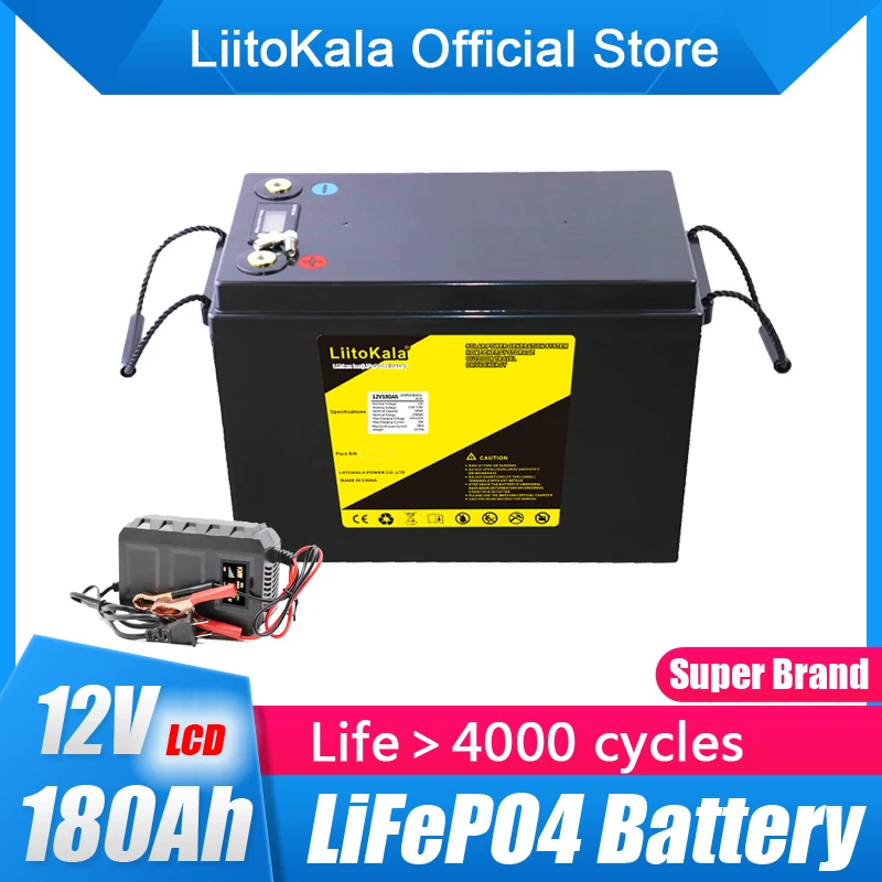 LiitoKala 12V 180AH lifepo4 lítiová batéria 4s 12.8 V 180Ah s napätím displej pre 1200w invertor loďou, golf cart UPS