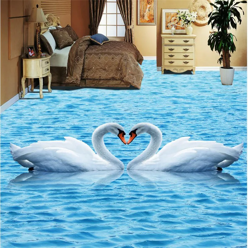 beibehang Podlahy, maľovanie HD modrej vody vlnky swan Nepremokavé Kúpeľňa kuchyňa balkón PVC, Steny papier Samostatne poschodí nástenná maľba 3D stenu