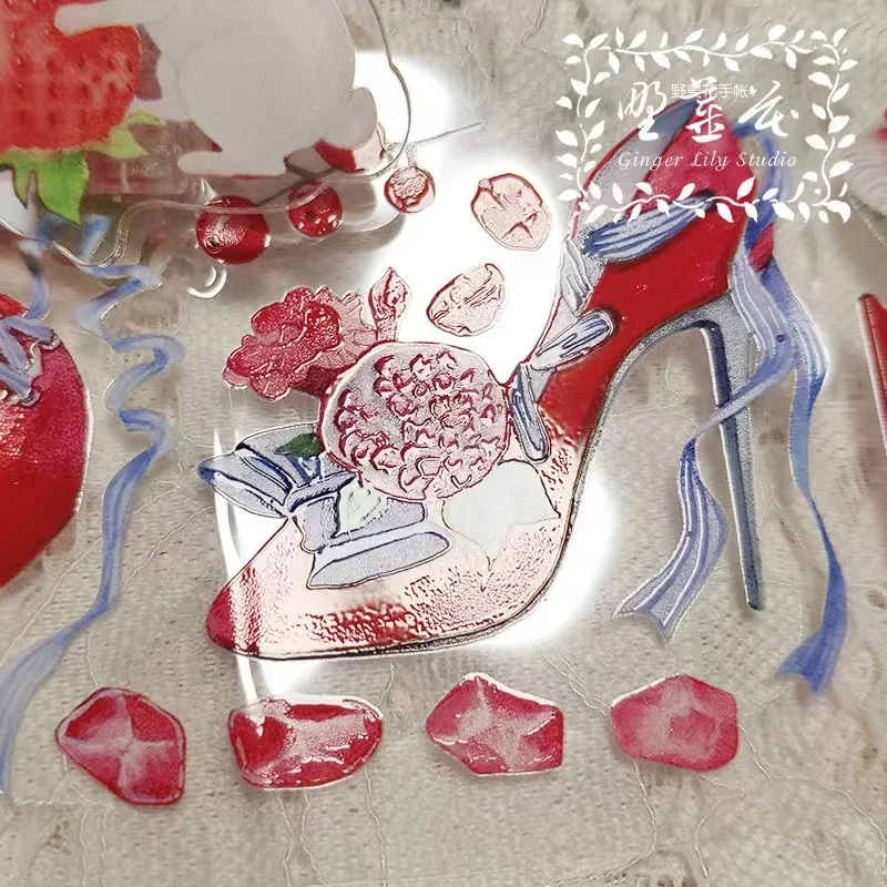 Krvavé granátové jablko Crystal PET Pásky pre Karty, Takže DIY Scrapbooking Dekoračné Nálepky