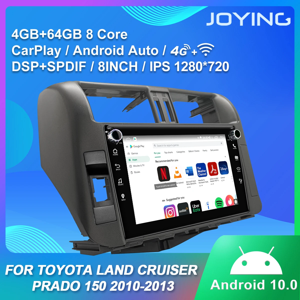 Joying Rádio magnetofón 1 din Android10 Hlavu Jednotka Stereo 8 Palcový Auto Navigačný Systém Toyota Pôdy Cruiser Prado 2010-2013