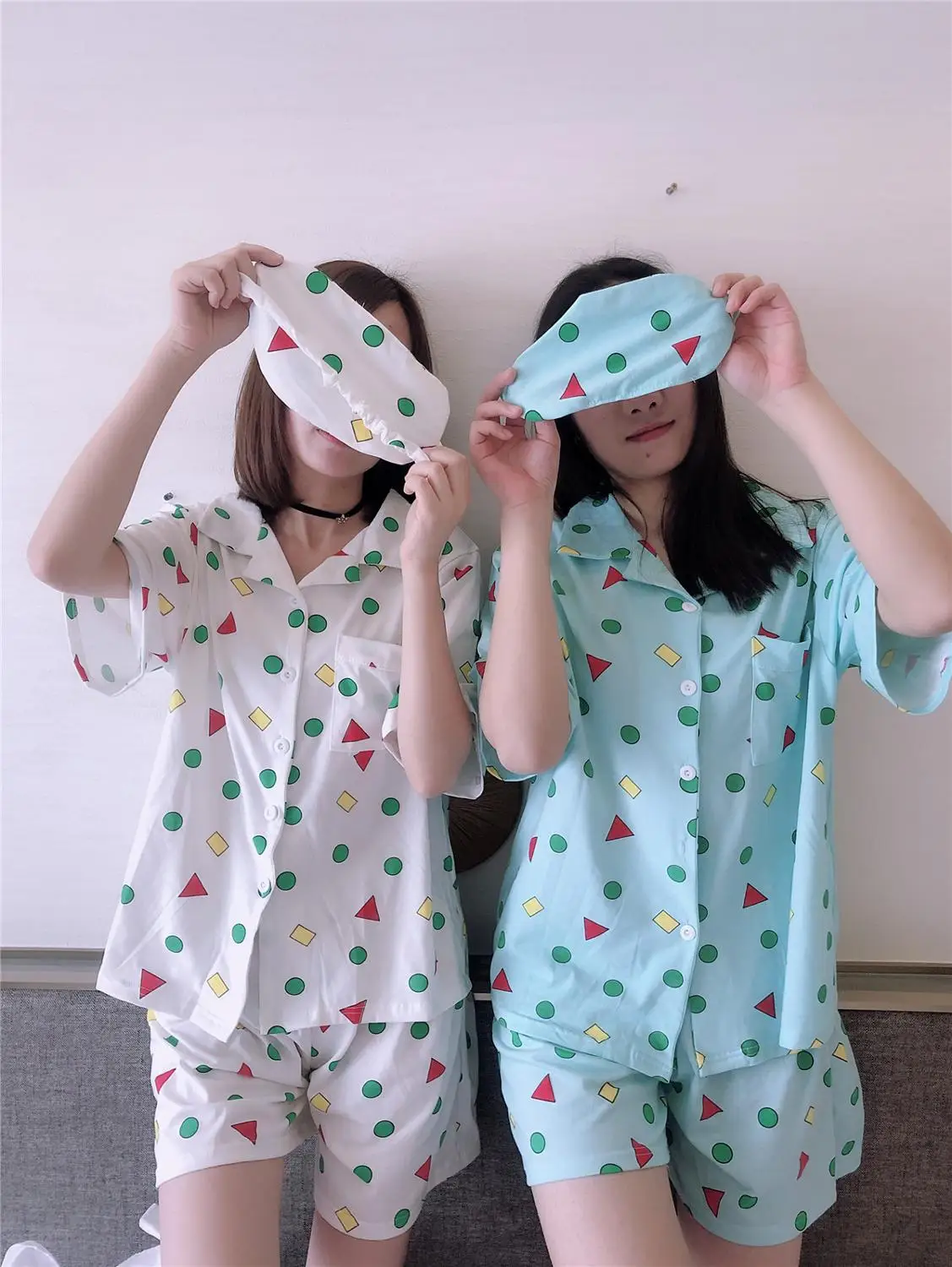 Pajama Nastaviť Lete Harajuku Vytlačené Kawaii Cartoon Bavlnené Pyžamá Krátkym Rukávom Letné Sleepwear 3 Farby