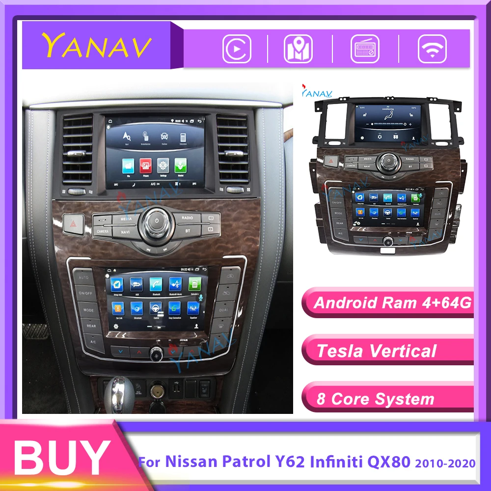 2 DIN autorádia pre-Nissan patrol Y62 2012-2019 auto audio, video, multimediálne MP3 prehrávač Android stereo prijímač, Duálny dotykový displej