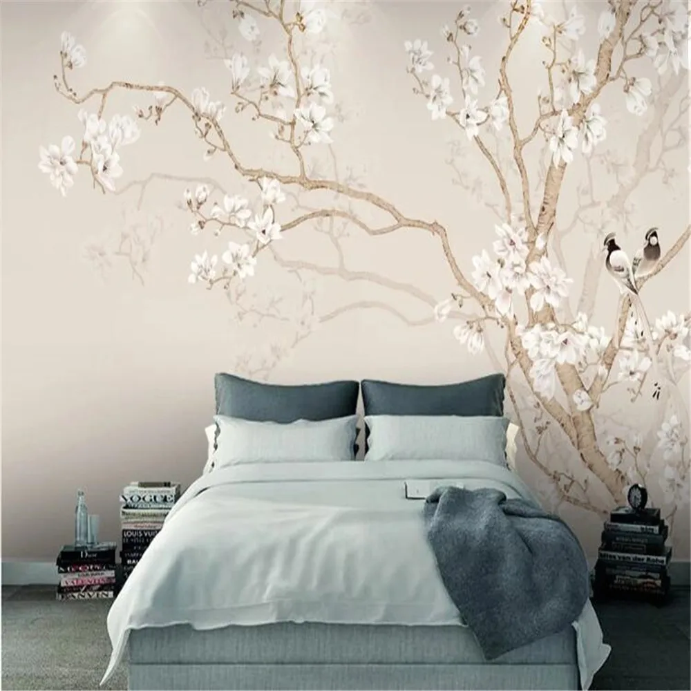 Mlofi obyčajný magnolia Čínsky štýl, ručne maľované kvety a vtáky pozadí steny Európskej vzor tapety nástenná maľba